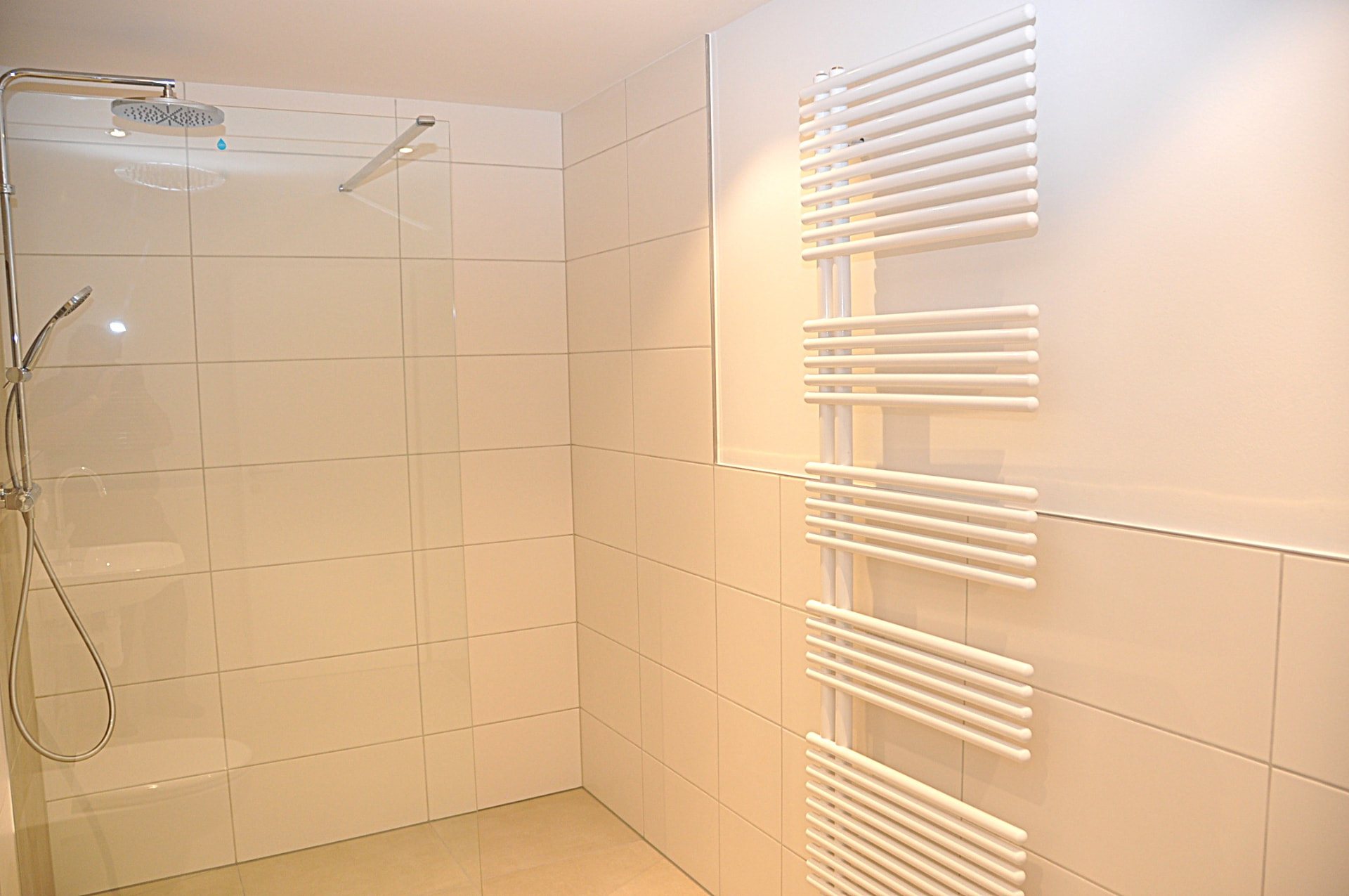 Bathroom with glass-screened shower