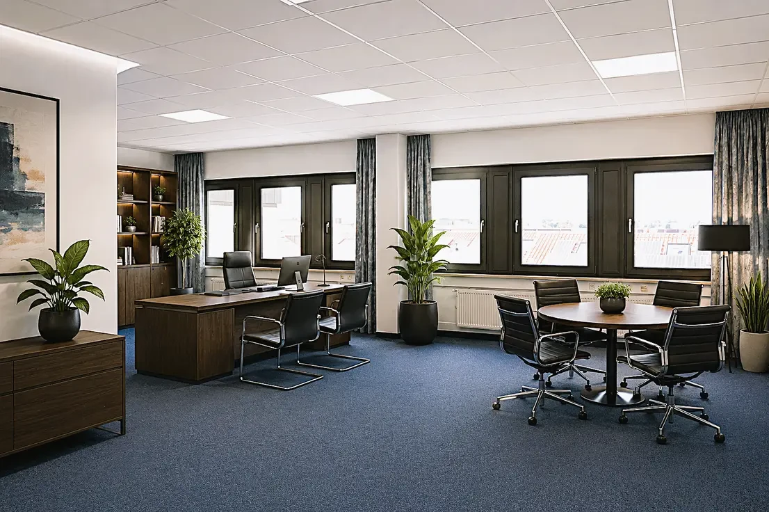 Office unit with conference table and separate workstation