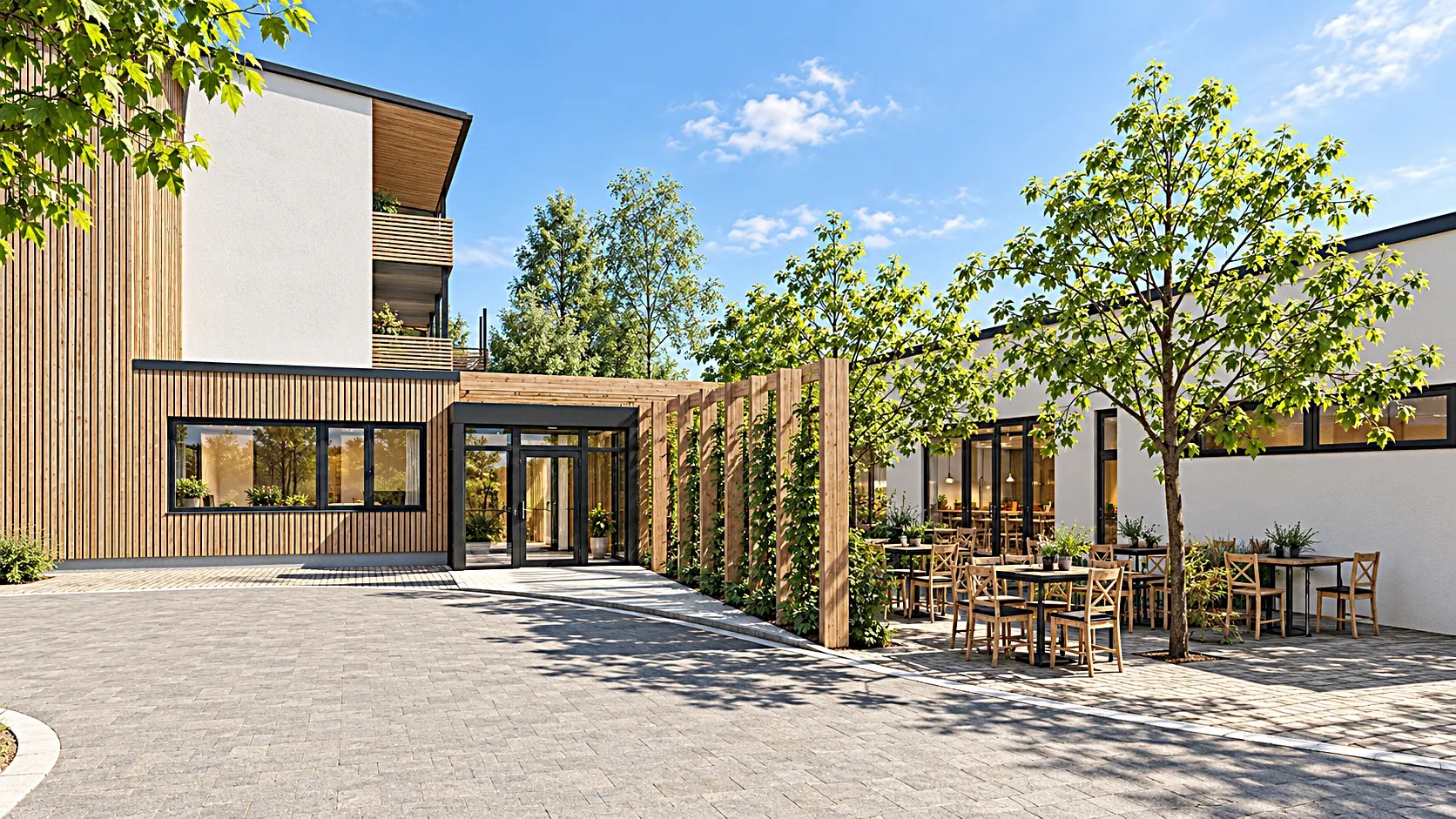 Planning visualisation: terrace and timber façades