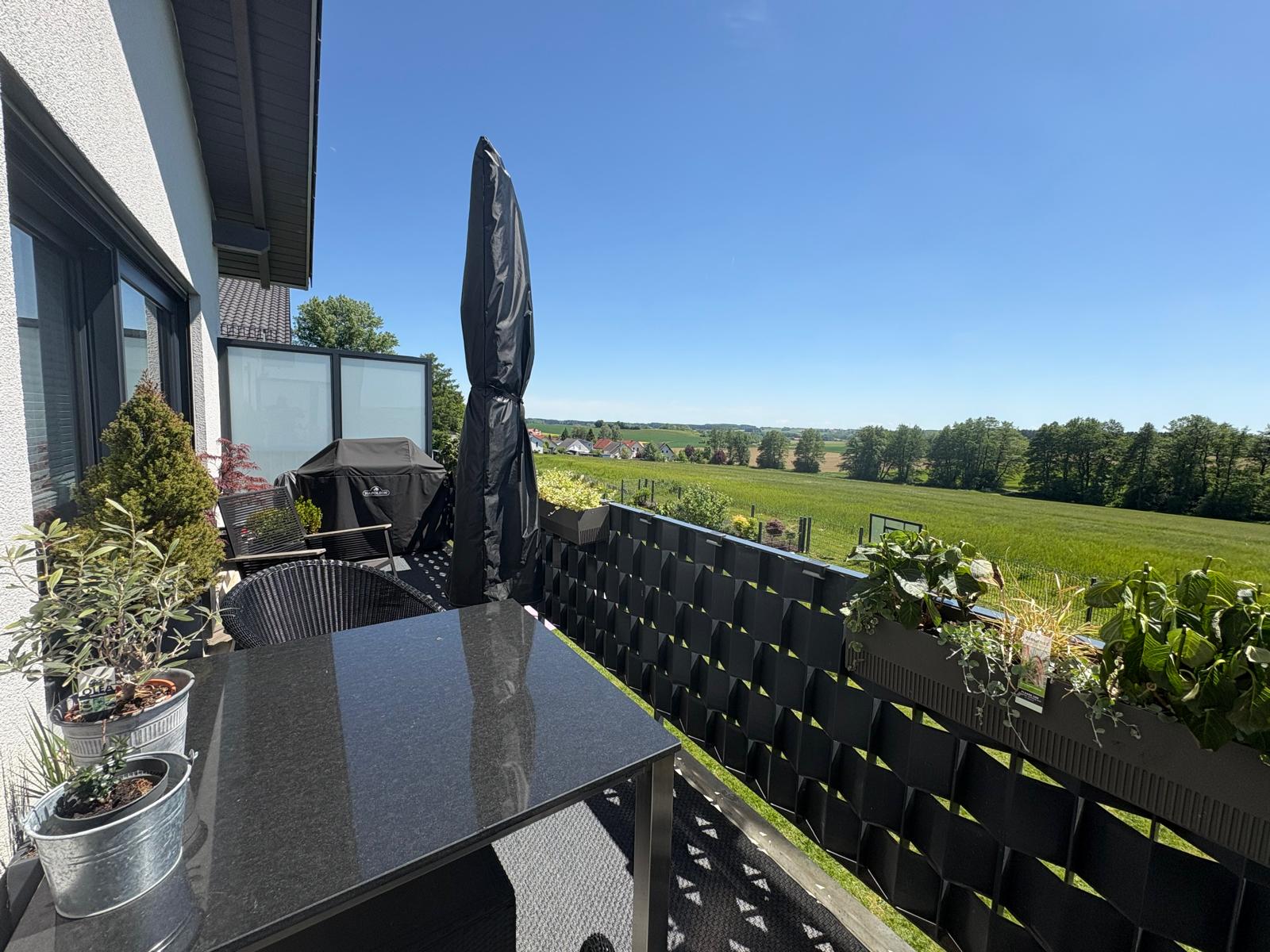 Panoramic view from the balcony into the Bavarian landscape